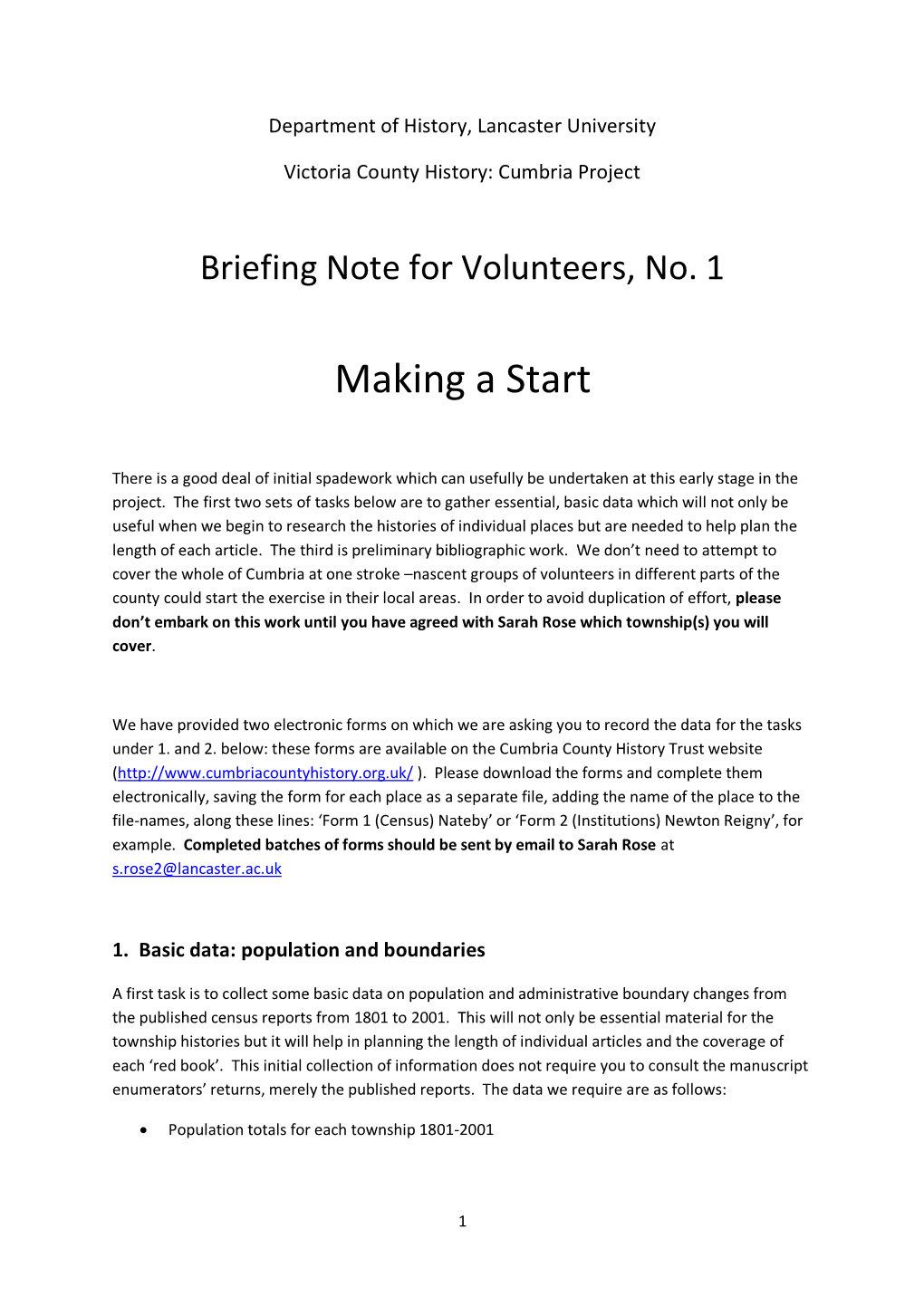 Briefing Note 1: 'Making a Start'