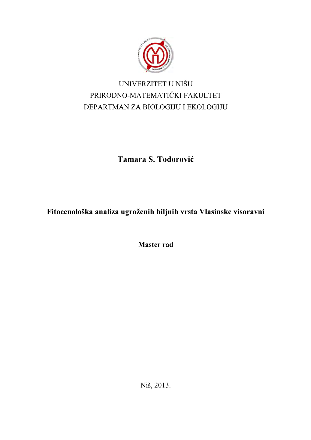 "Fitocenološka Analiza Ugroženih Biljnih Vrsta