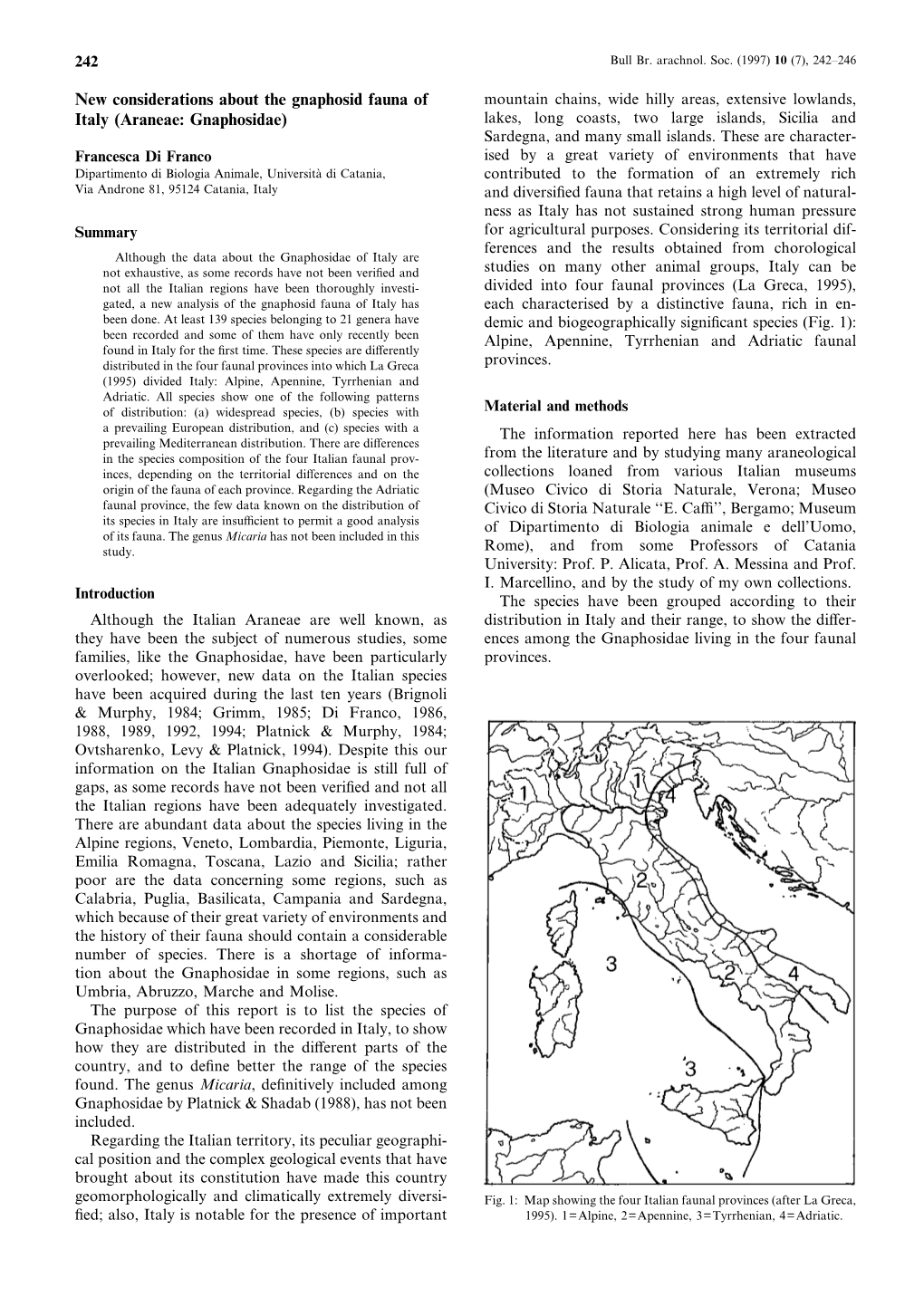 New Considerations About the Gnaphosid Fauna of Italy