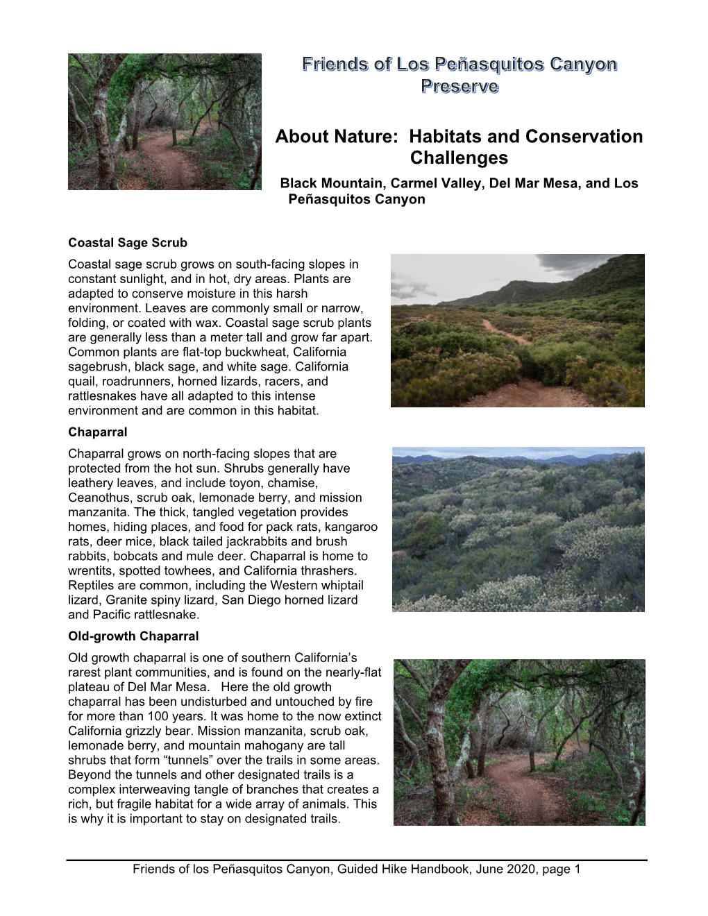 Habitats and Conservation Challenges Black Mountain, Carmel Valley, Del Mar Mesa, and Los Peñasquitos Canyon