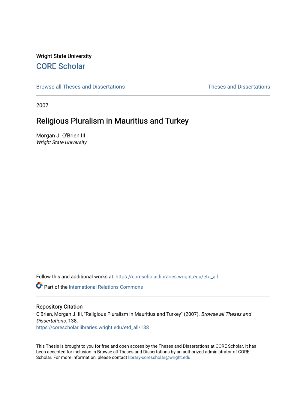 Religious Pluralism in Mauritius and Turkey