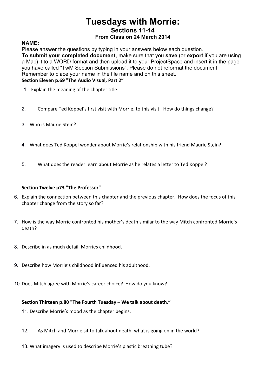 Tuesdays with Morrie Questions for Sections 9-10 Page 2 of 3