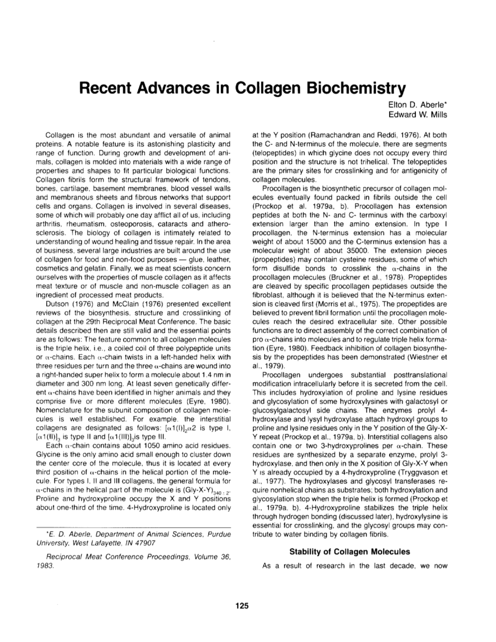 Recent Advances in Collagen Biochemistry Elton D