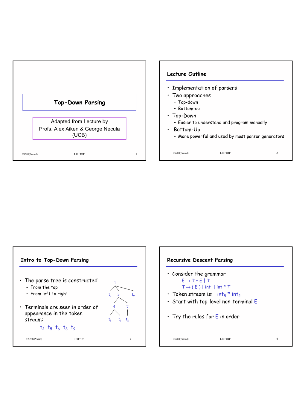 Top-Down Parsing – Top-Down – Bottom-Up • Top-Down Adapted from Lecture by – Easier to Understand and Program Manually Profs