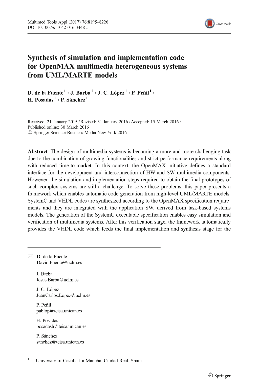 Synthesis of Simulation and Implementation Code for Openmax Multimedia Heterogeneous Systems from UML/MARTE Models