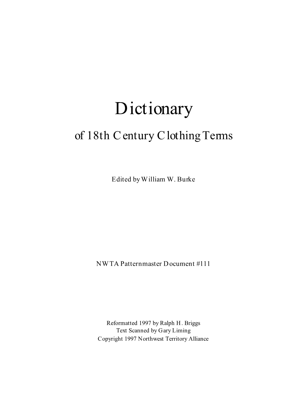 111 Dictionary of 18 Th Century Clothing Terms