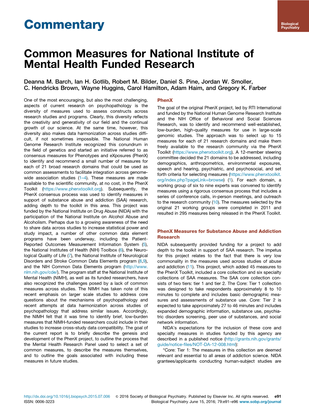 Common Measures for National Institute of Mental Health Funded Research