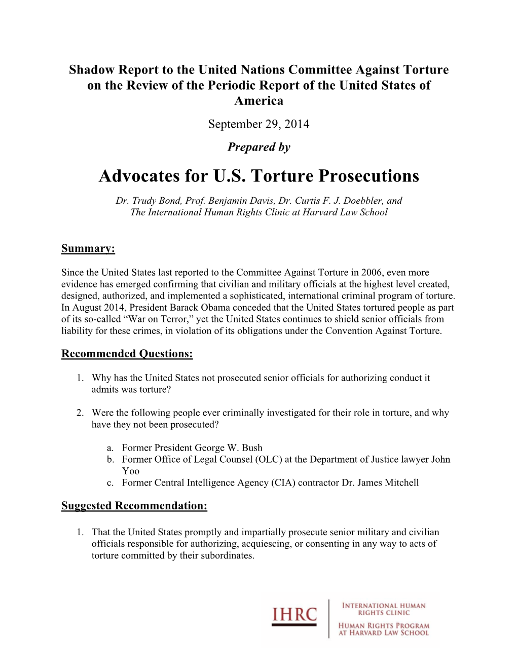 Advocates for U.S. Torture Prosecutions