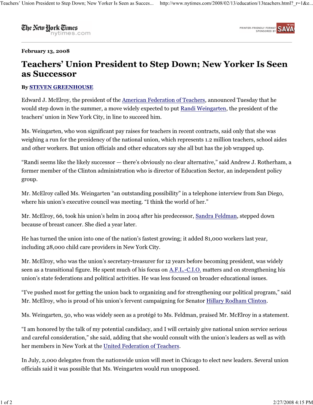 Teachers' Union President to Step Down