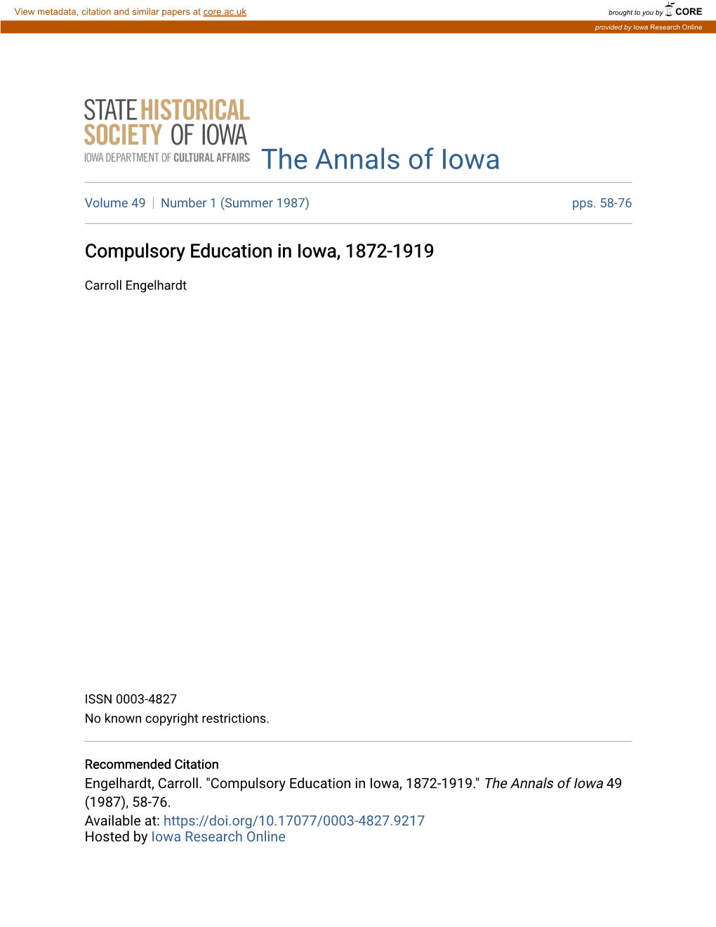 Compulsory Education in Iowa, 1872-1919