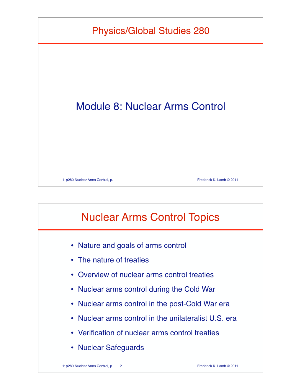 Nuclear Arms Control Topics
