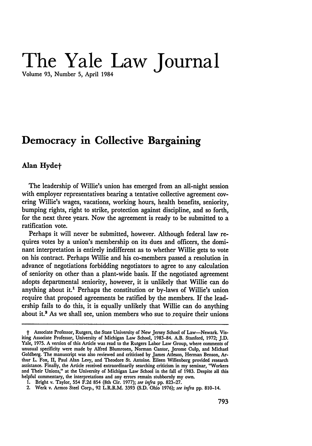 Democracy in Collective Bargaining