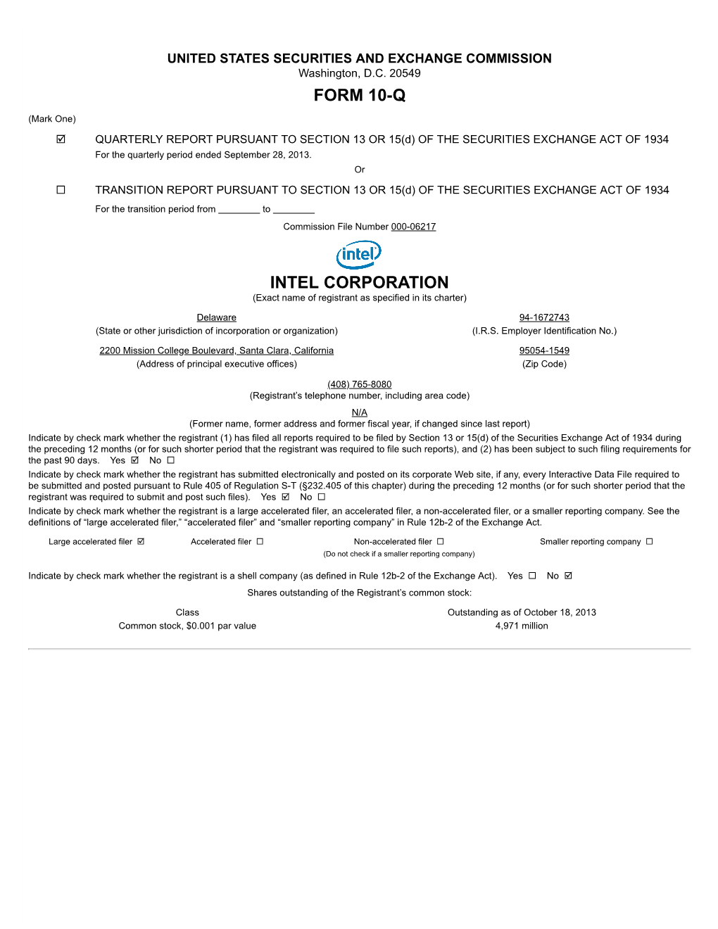 Form 10-Q Intel Corporation