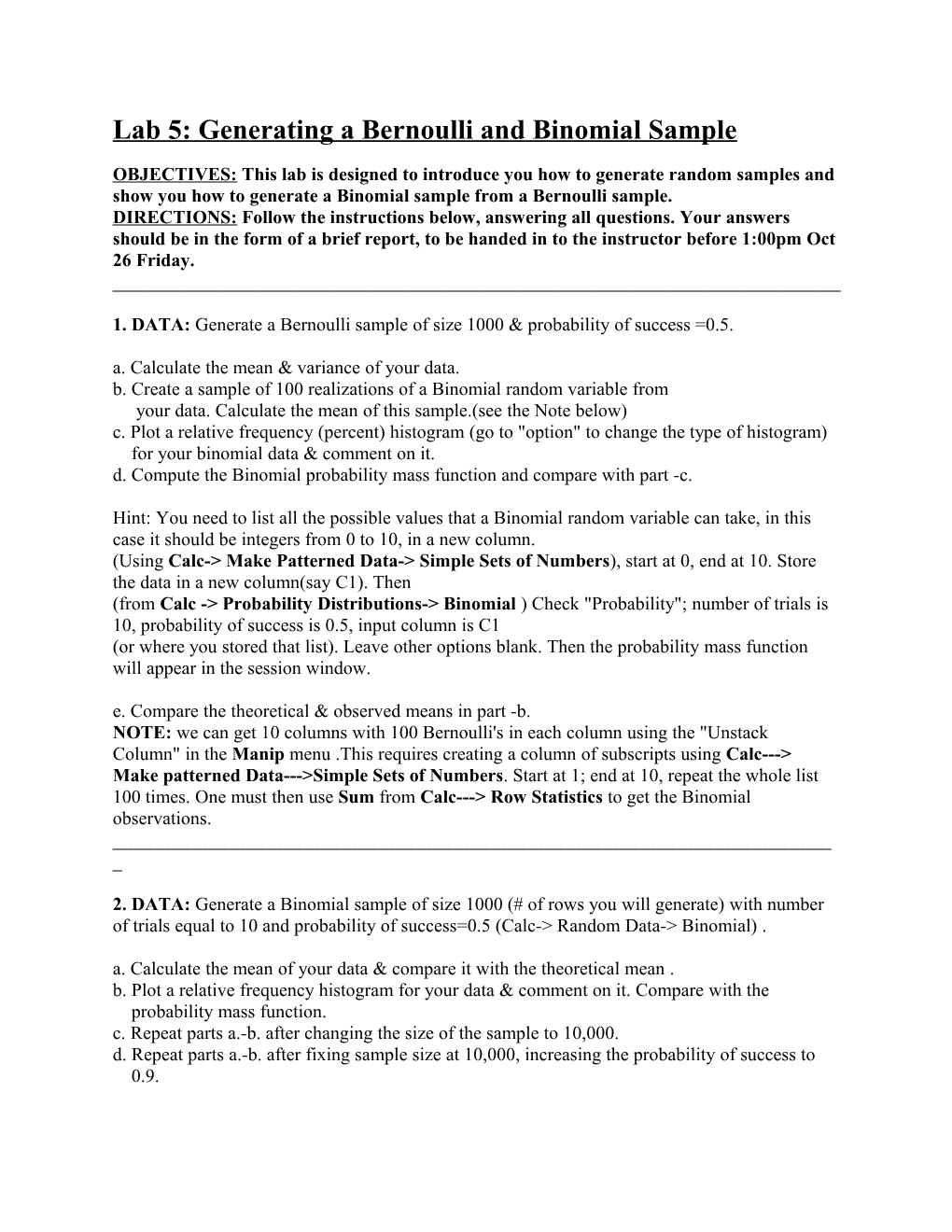 Lab 5: Generating a Bernoulli and Binomial Sample