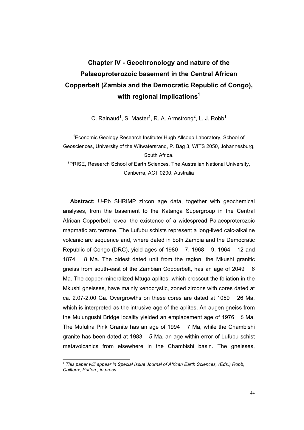 Zambia and the Democratic Republic of Congo), with Regional Implications1