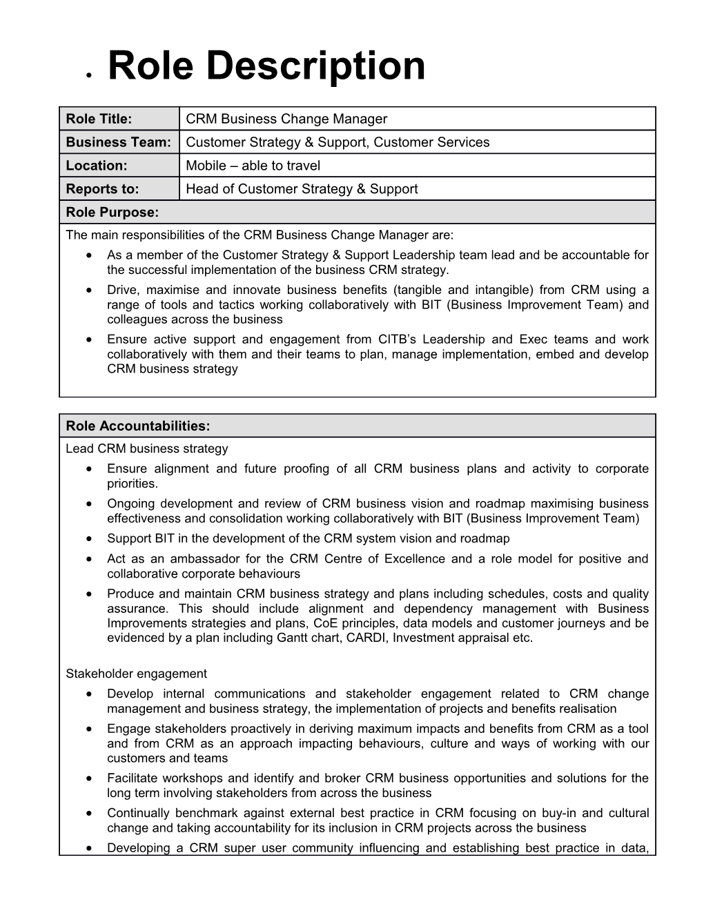 For Use by Role Evaluation Panel