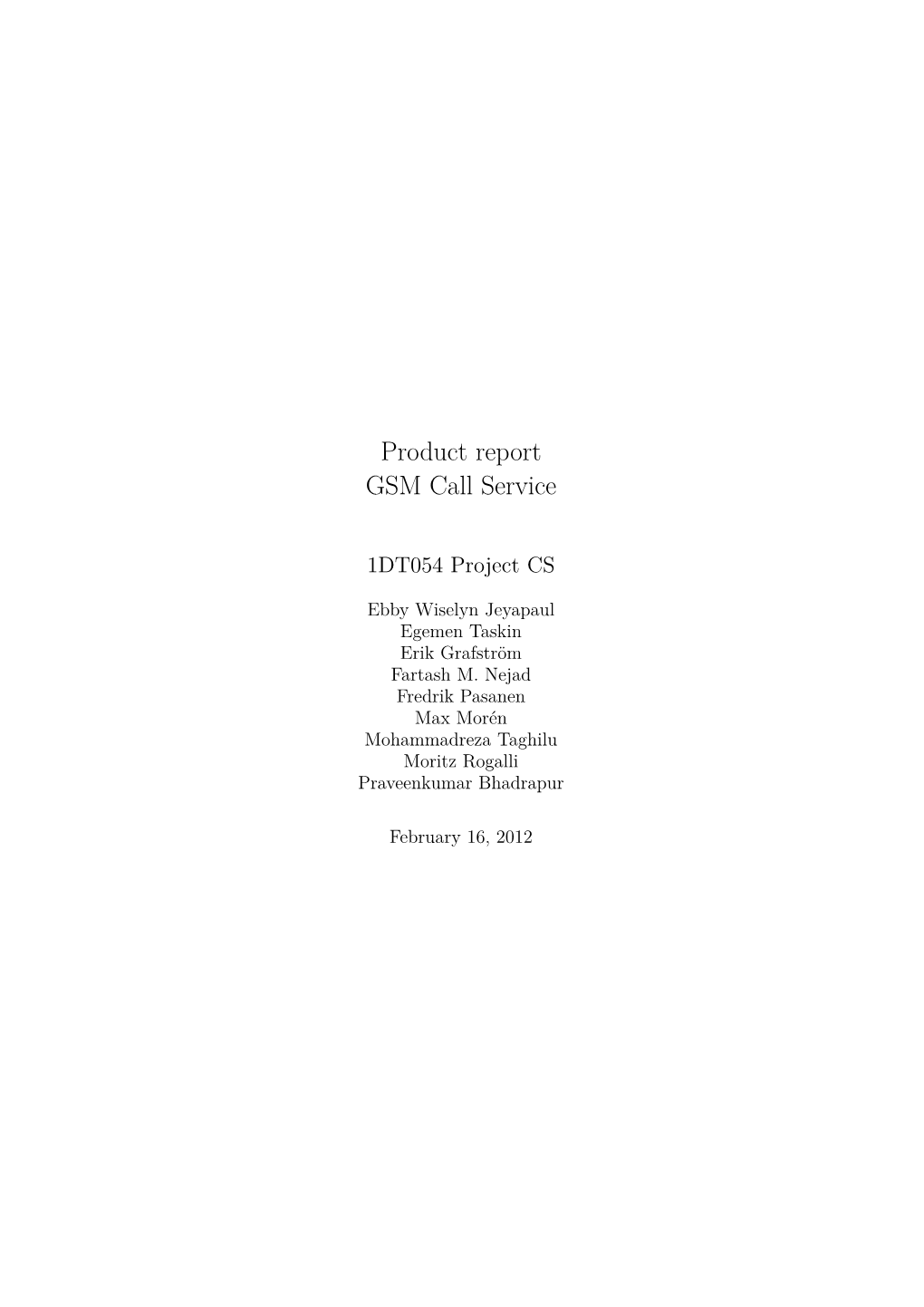 Product Report GSM Call Service