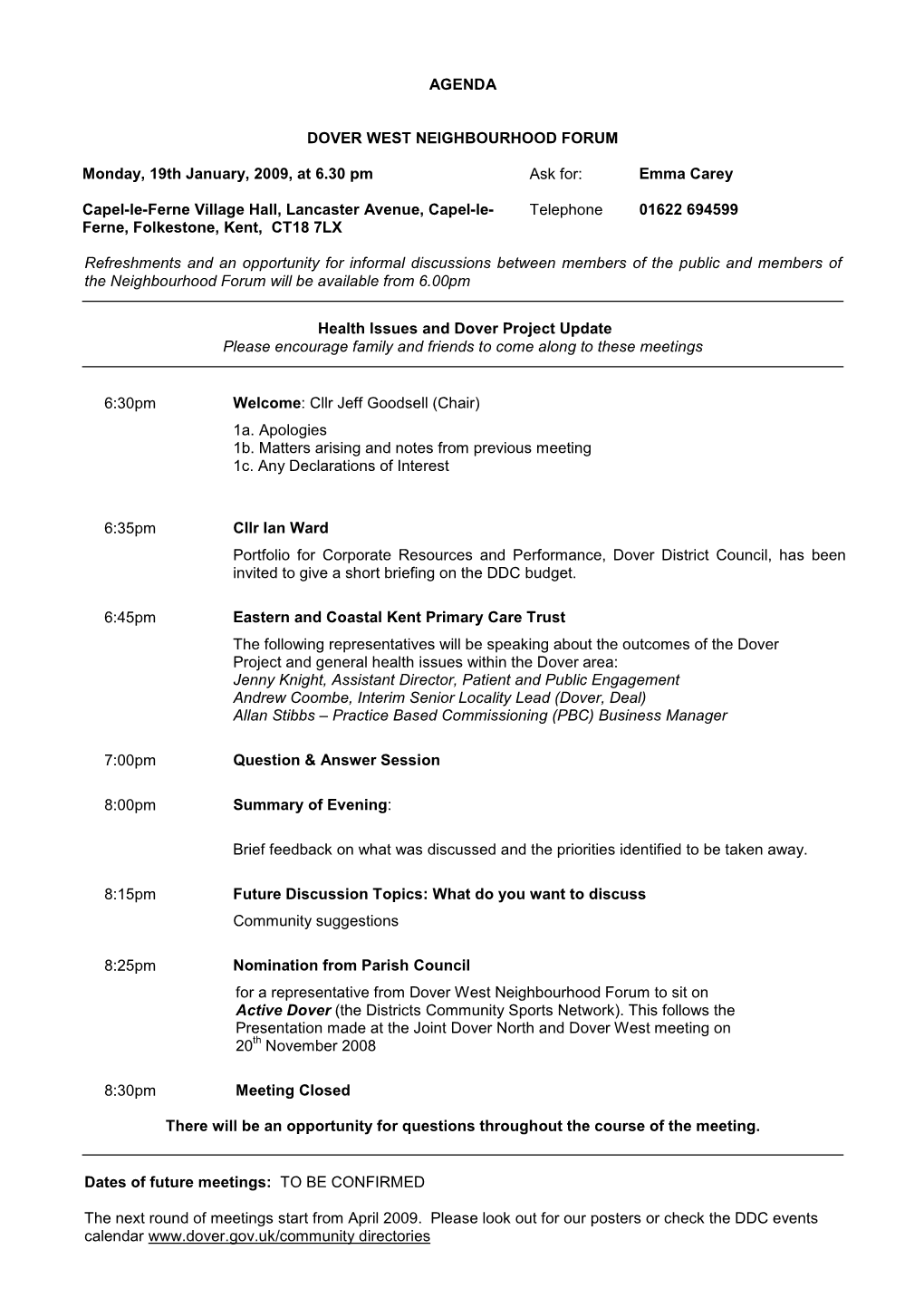Agenda Frontsheet PDF 137 KB