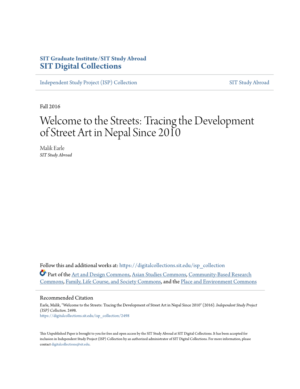 Tracing the Development of Street Art in Nepal Since 2010 Malik Earle SIT Study Abroad