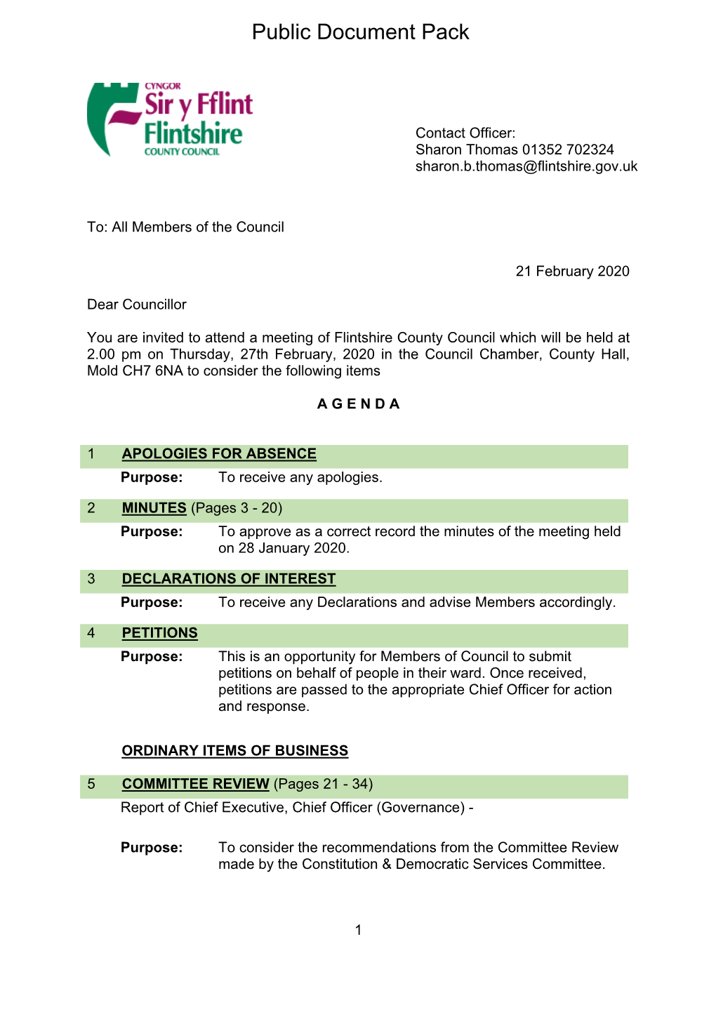 (Public Pack)Agenda Document for Flintshire County Council, 27/02