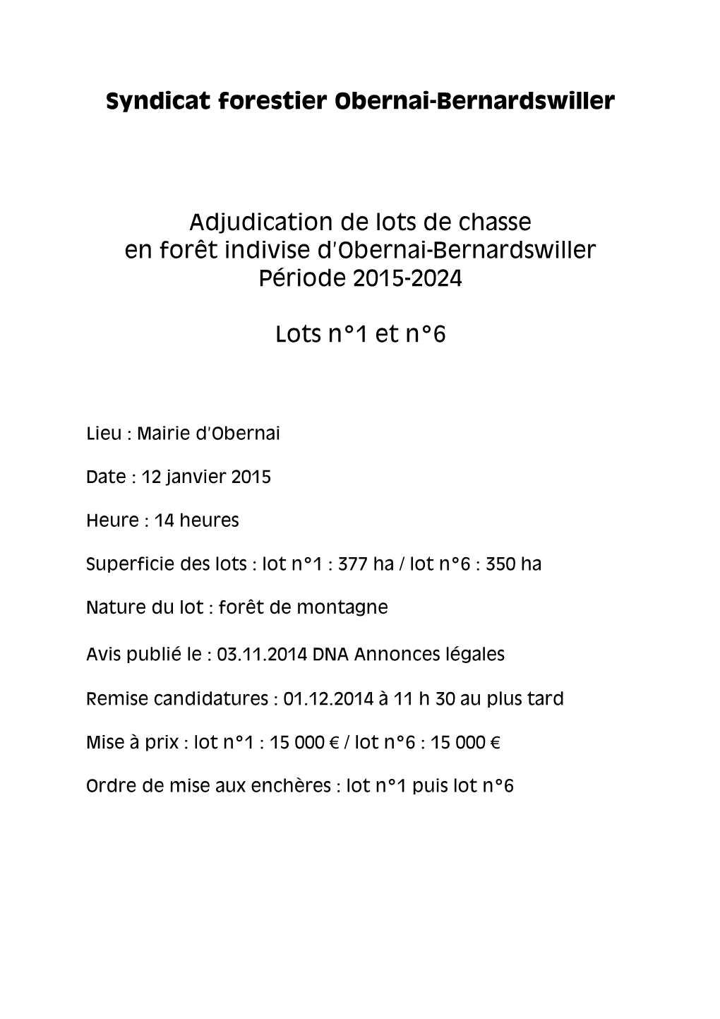 Document D'adjudication Lots 1 Et 6