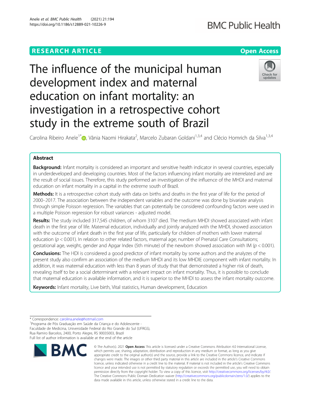 The Influence of the Municipal Human Development Index and Maternal Education on Infant Mortality