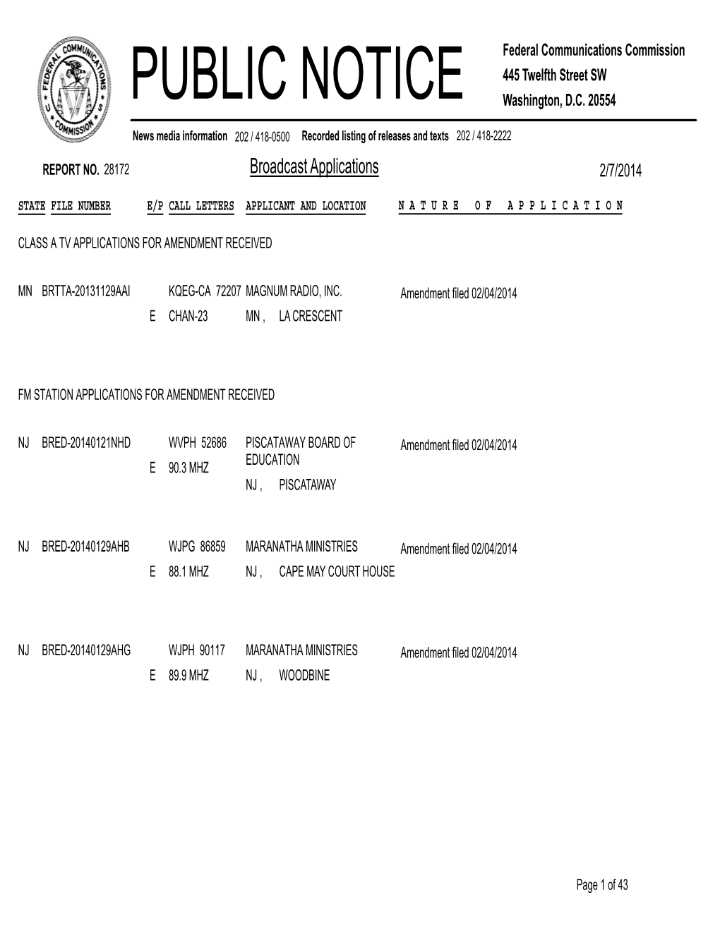 Broadcast Applications 2/7/2014