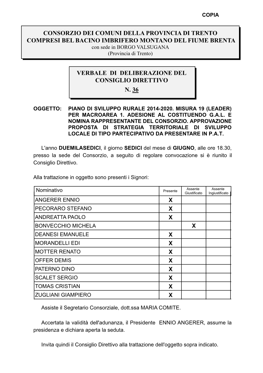 Delibera C.D. N. 36 Dd. 16.06.2016