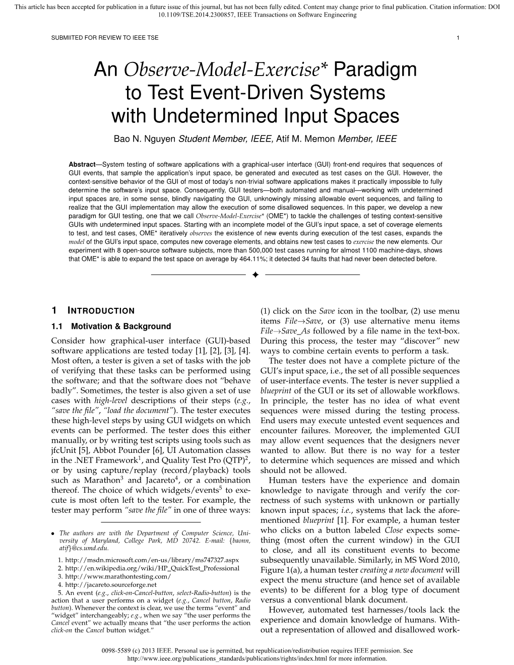 An Observe-Model-Exercise* Paradigm to Test Event-Driven Systems with Undetermined Input Spaces Bao N