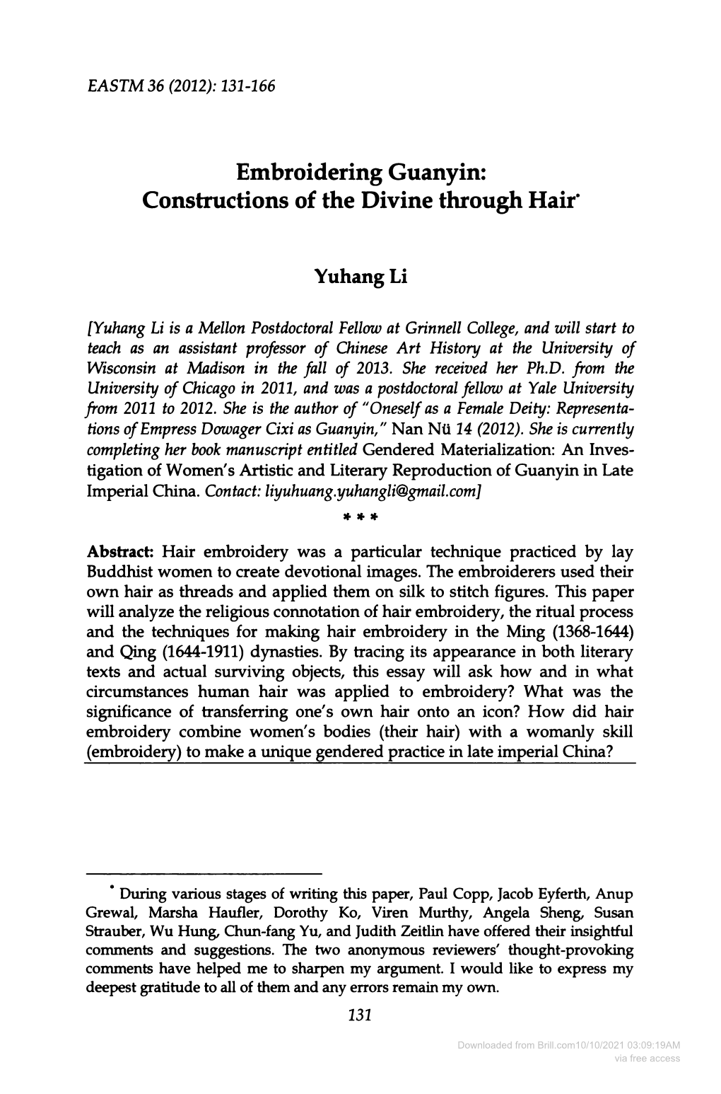 Embroidering Guanyin: Constructions of the Divine Through Hair•