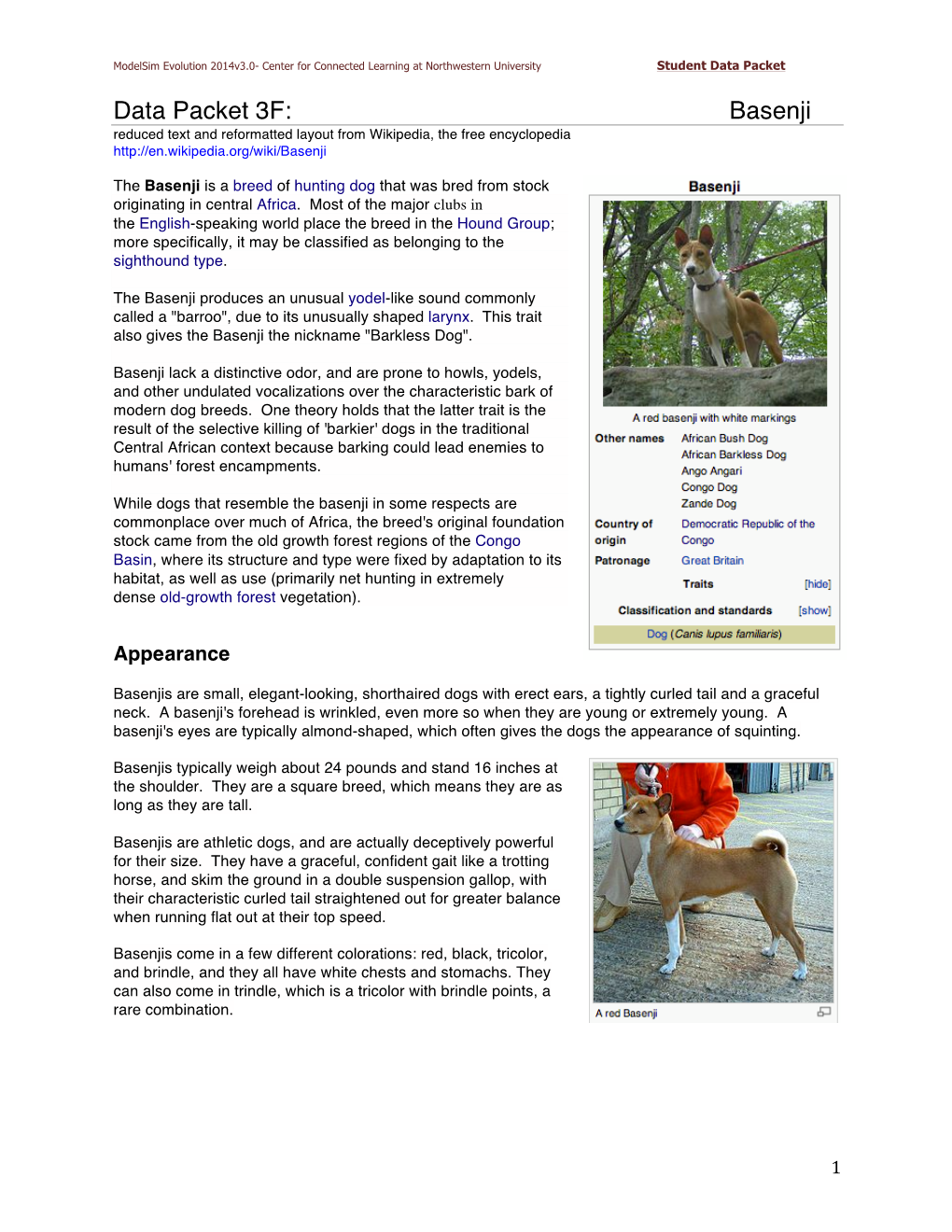 Data Packet 3F: Basenji Reduced Text and Reformatted Layout from Wikipedia, the Free Encyclopedia