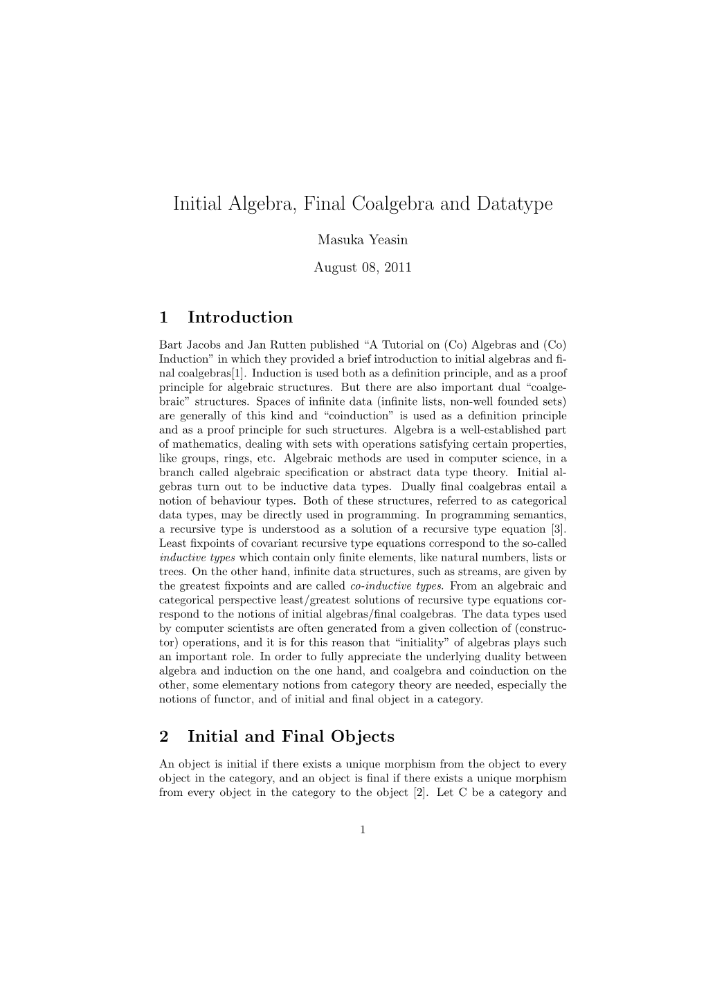 Initial Algebra, Final Coalgebra and Datatype