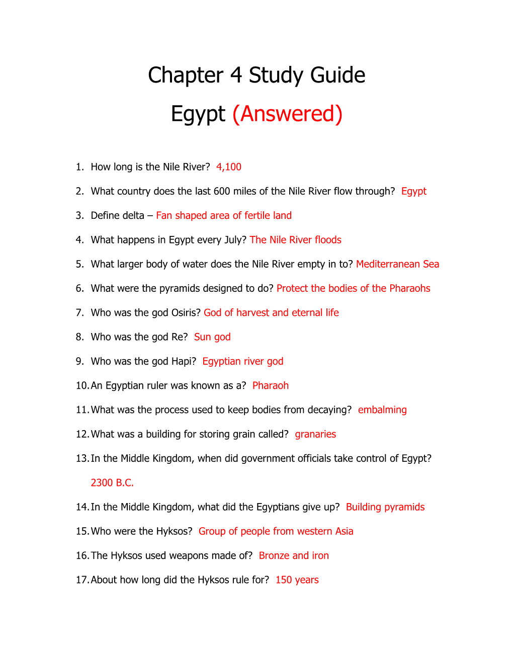 Chapter 4 Study Guide Egypt (Answered)