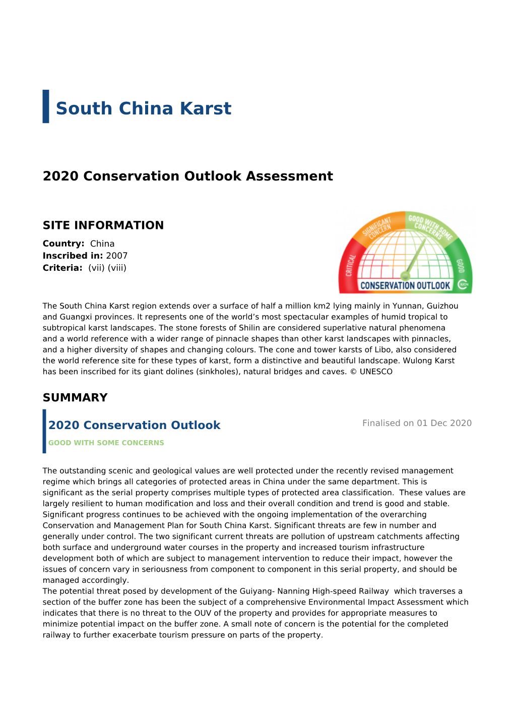 2020 Conservation Outlook Assessment