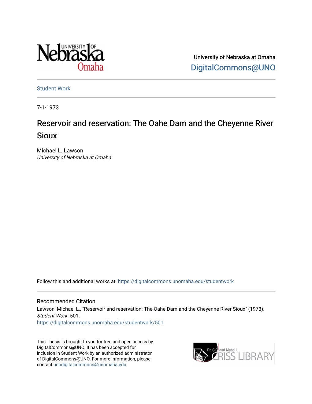 The Oahe Dam and the Cheyenne River Sioux