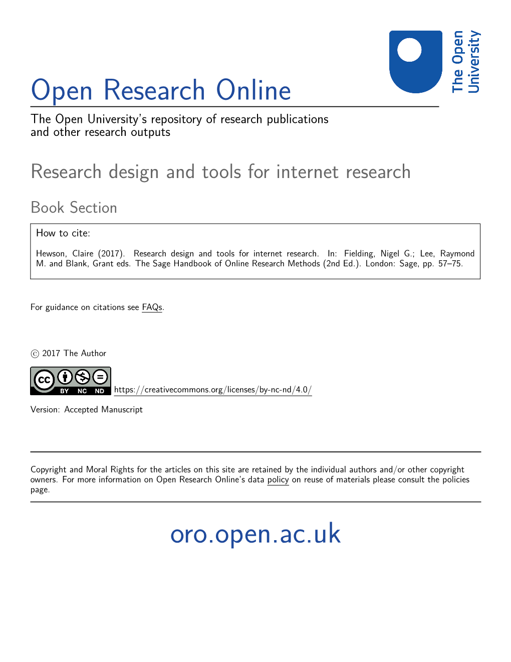 Research Design and Tools for Internet Research