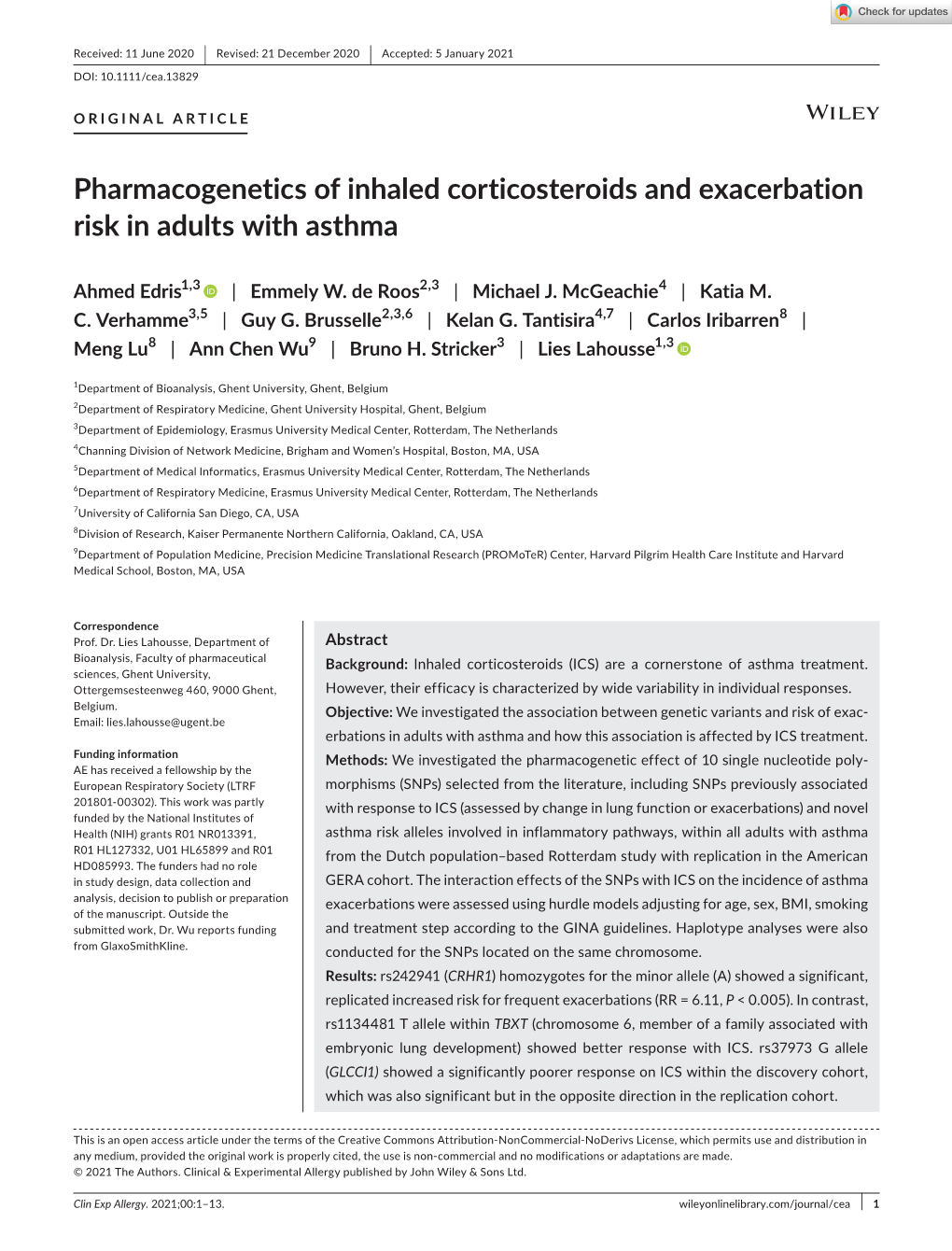 Pharmacogenetics of Inhaled Corticosteroids and Exacerbation Risk in Adults with Asthma