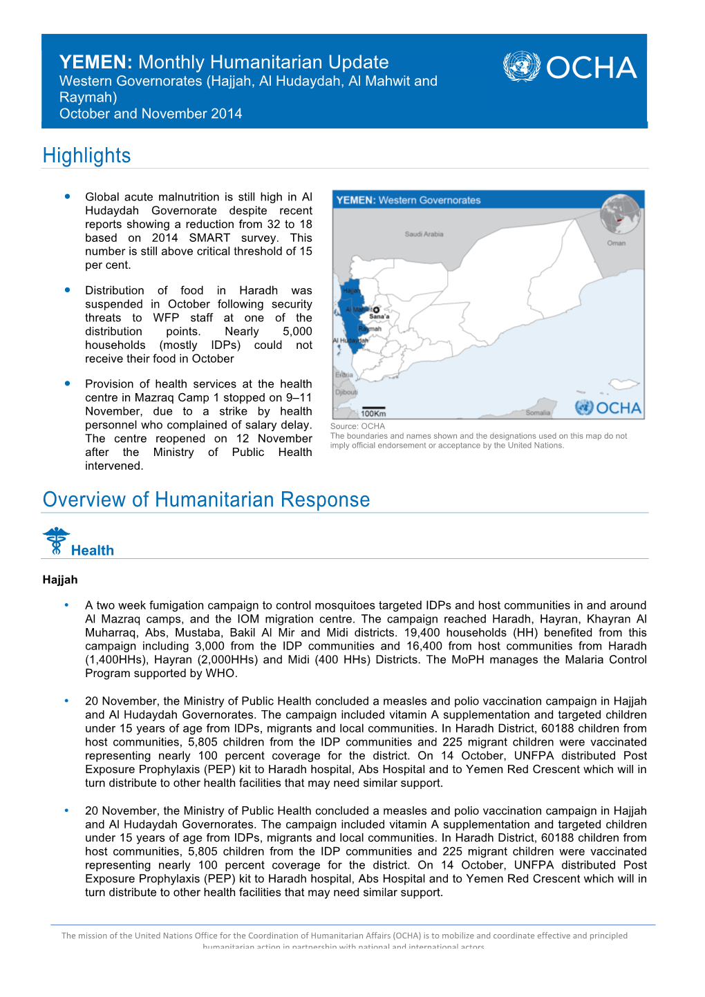 Highlights Overview of Humanitarian Response