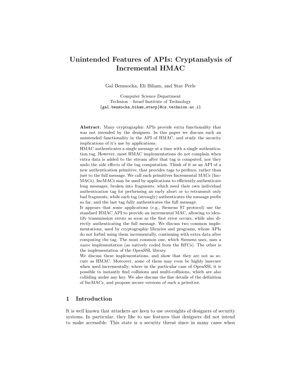 Unintended Features of Apis: Cryptanalysis of Incremental HMAC