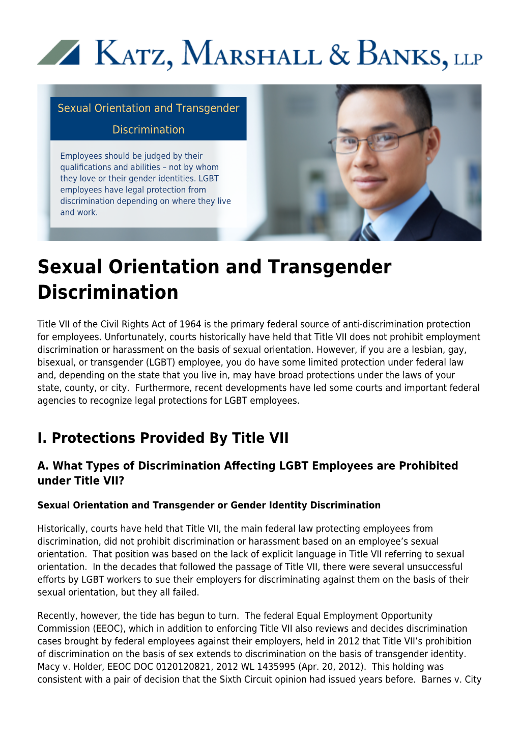 Sexual Orientation and Transgender Discrimination