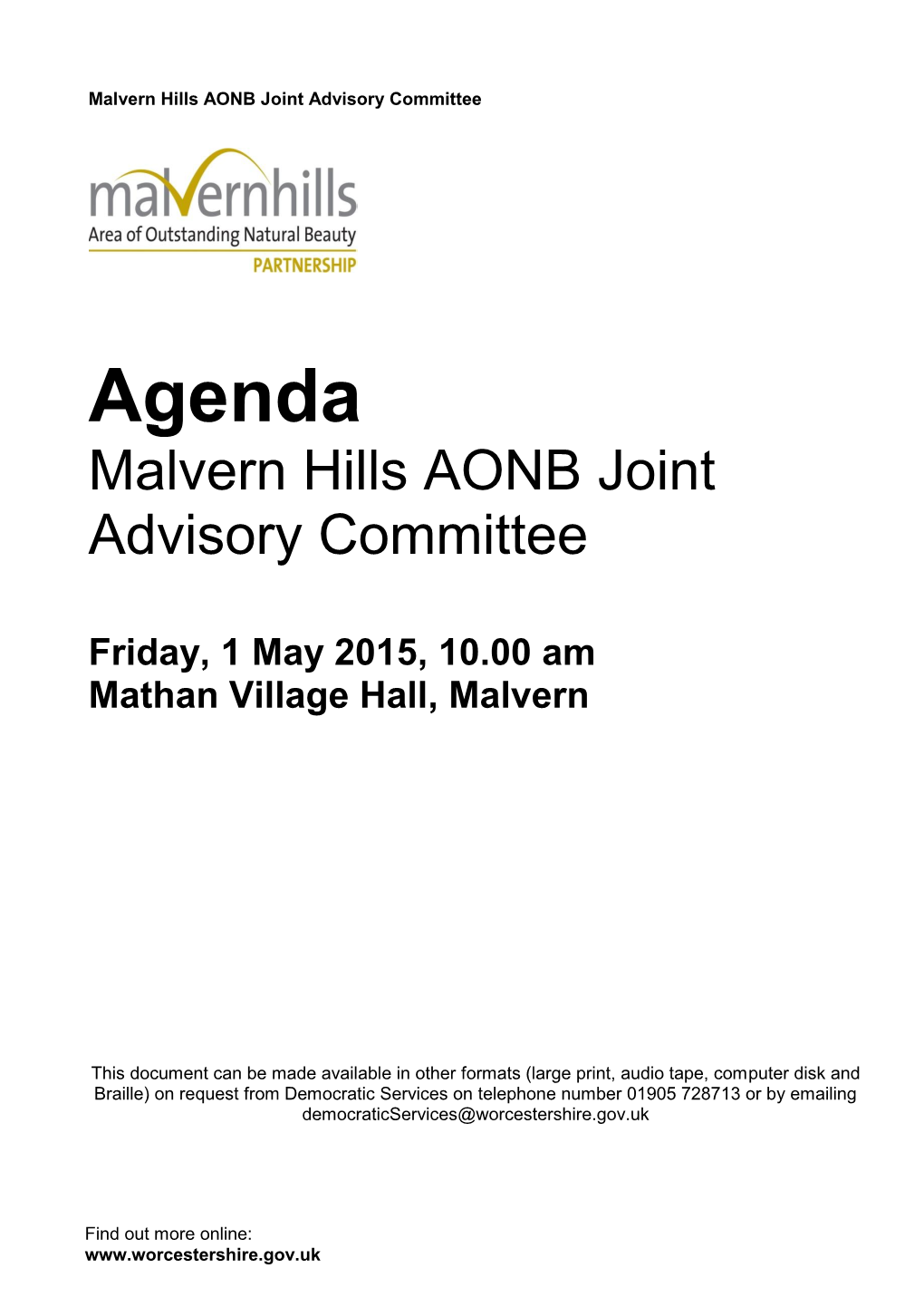 (Public Pack)Agenda Document for Malvern Hills AONB Joint Advisory