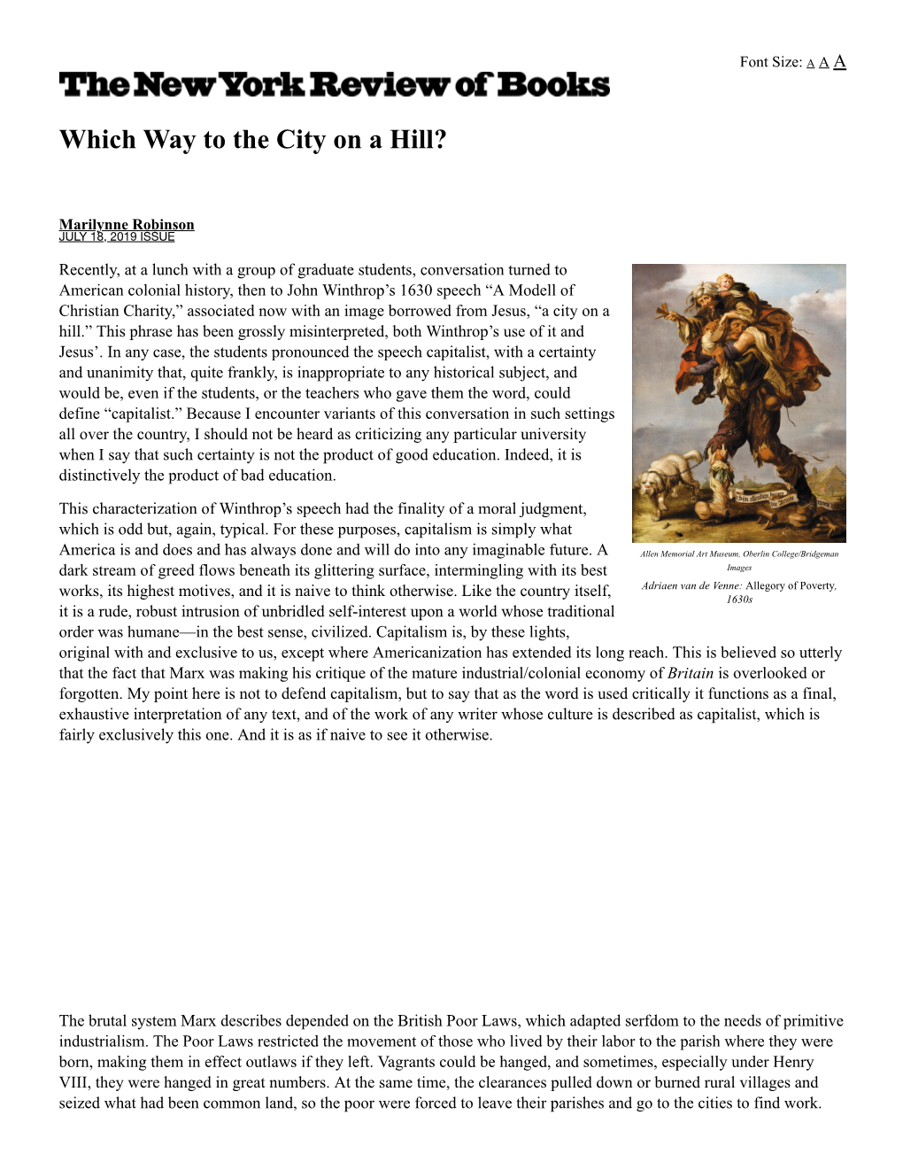 Which Way to the City on a Hill? | by Marilynne Robinson | the New