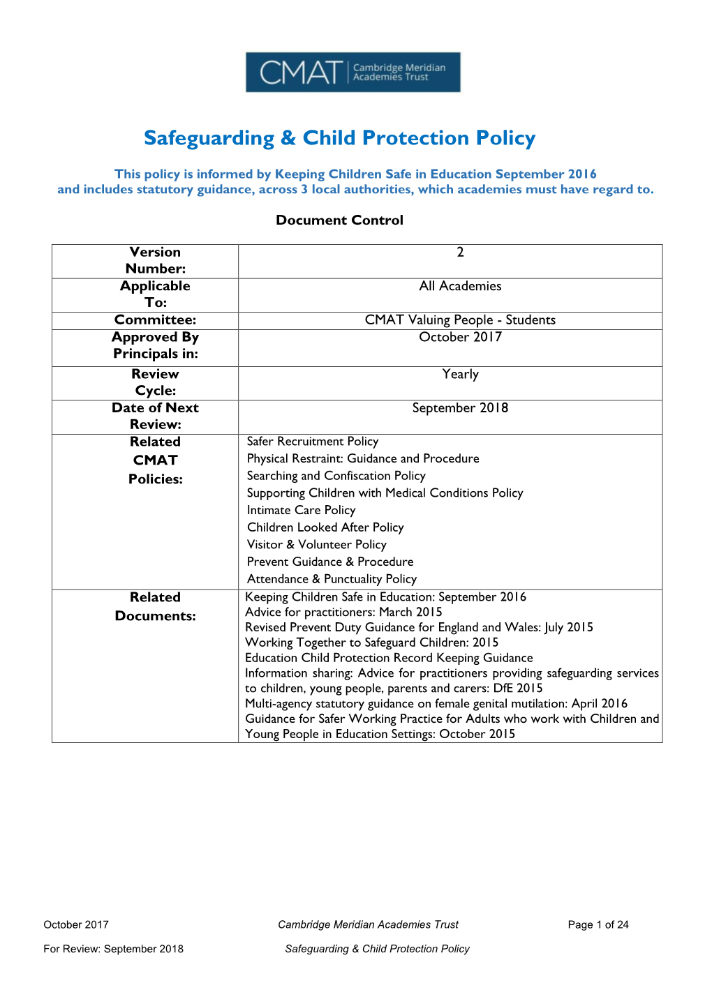 Safeguarding & Child Protection Policy