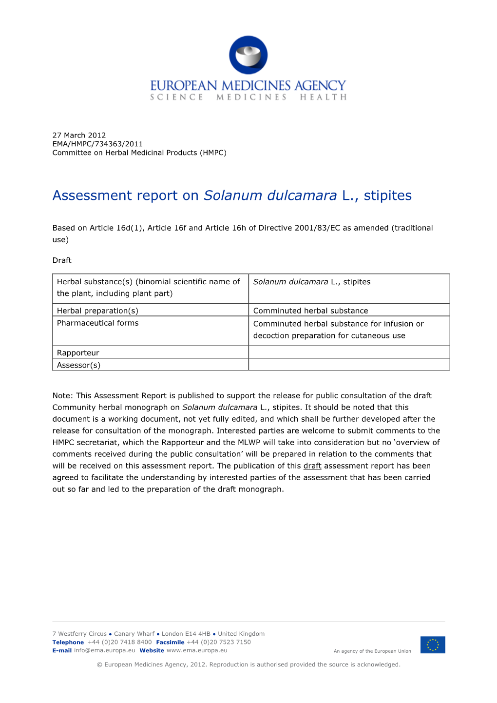 Assessment Report on Solanum Dulcamara L., Stipites