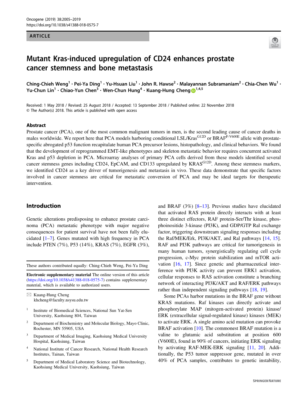 Mutant Kras-Induced Upregulation of CD24 Enhances Prostate Cancer Stemness and Bone Metastasis