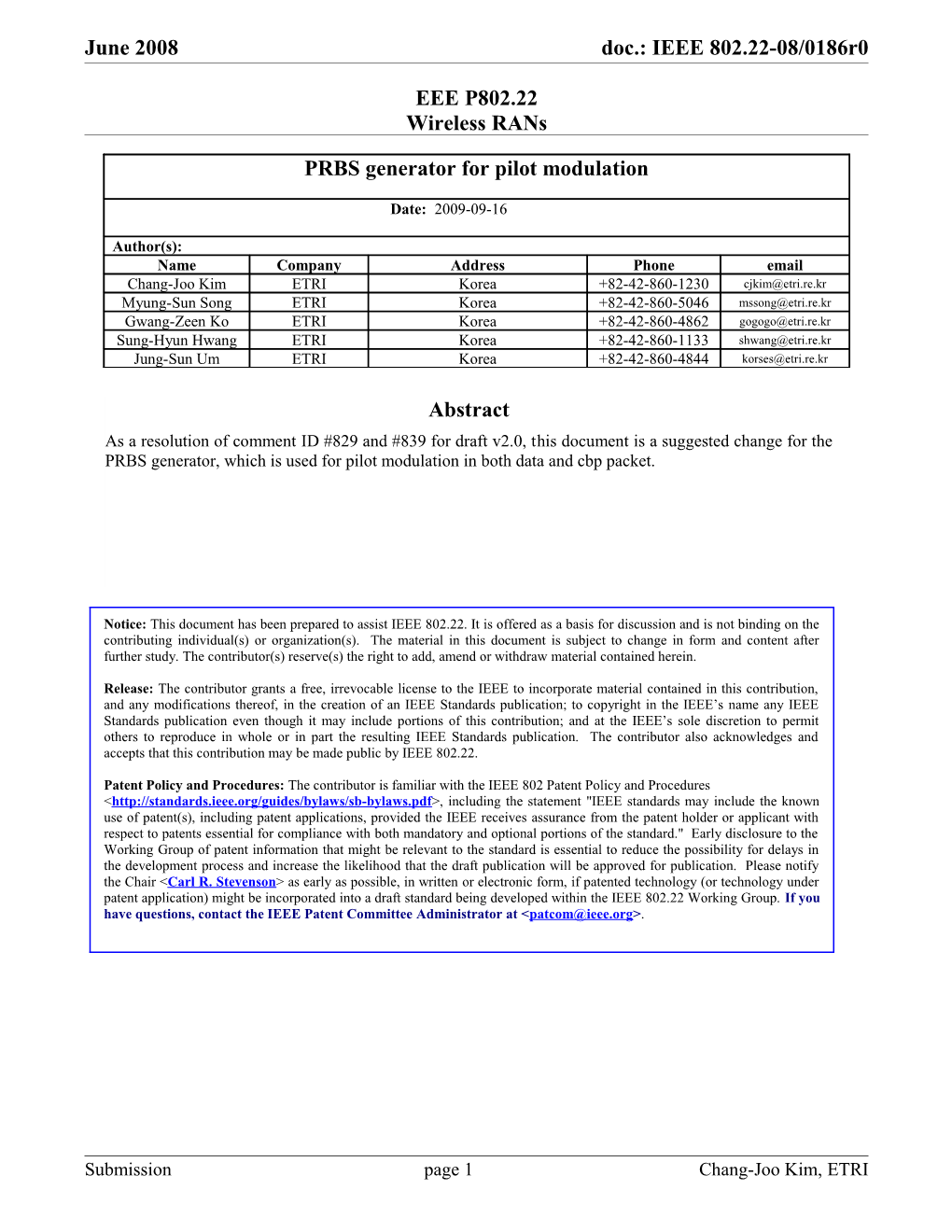 EEE P802.22 Wireless Rans