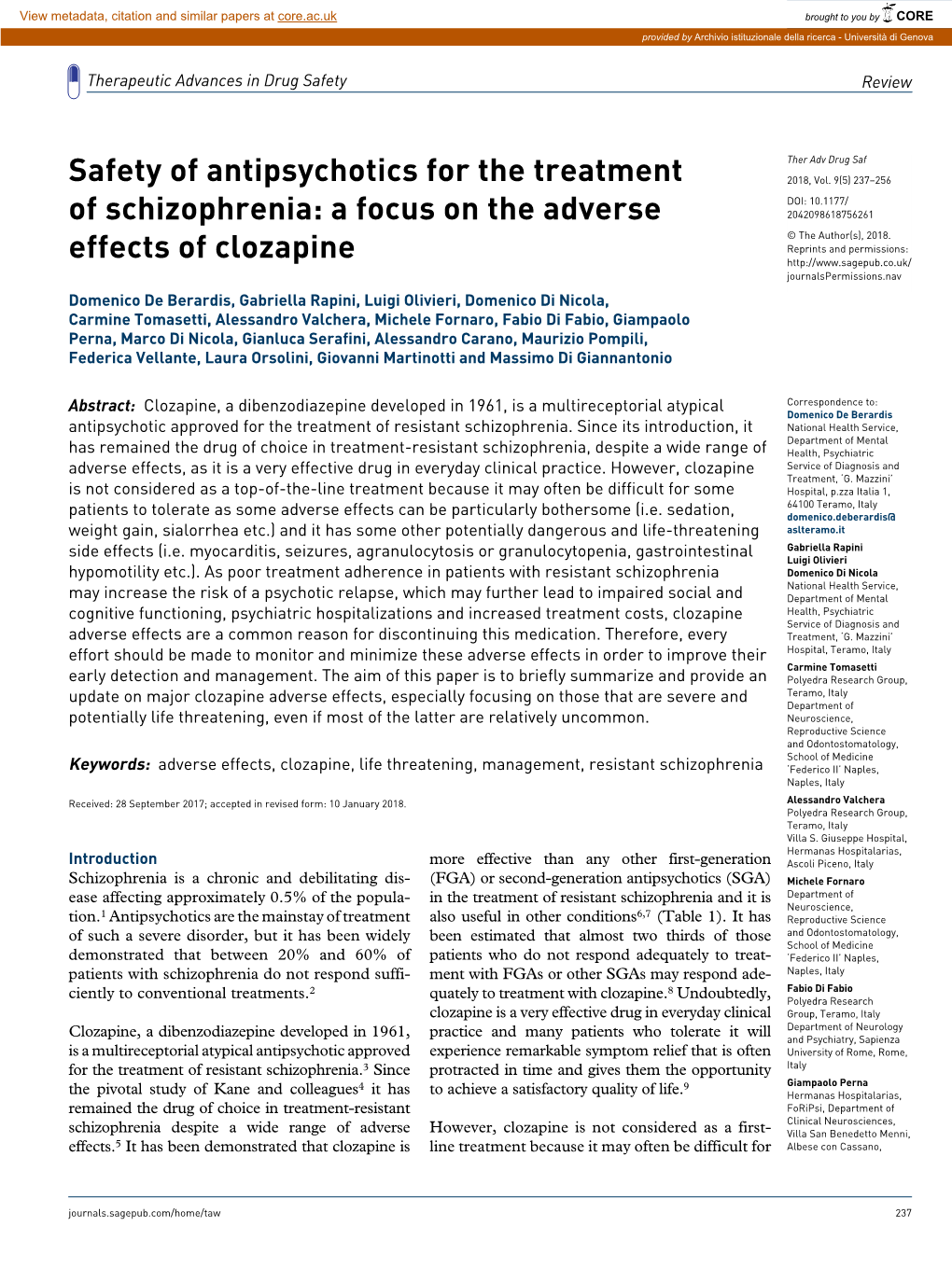 Safety of Antipsychotics for the Treatment of Schizophrenia