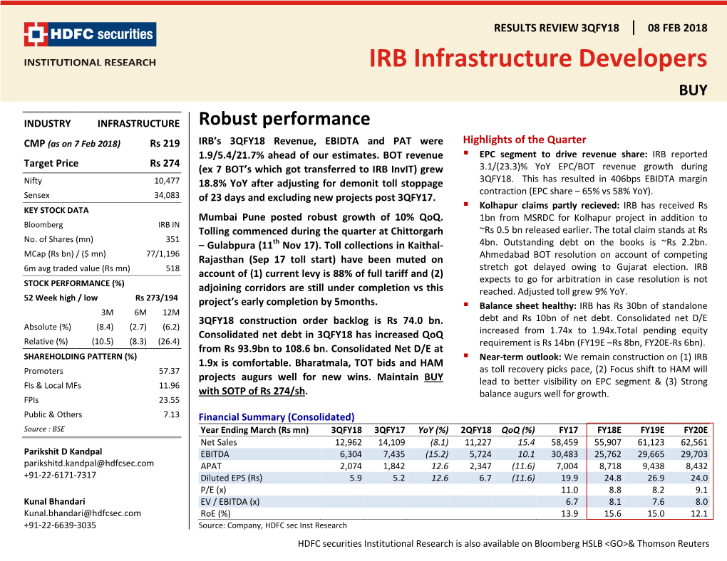 IRB Infrastructure Developers BUY
