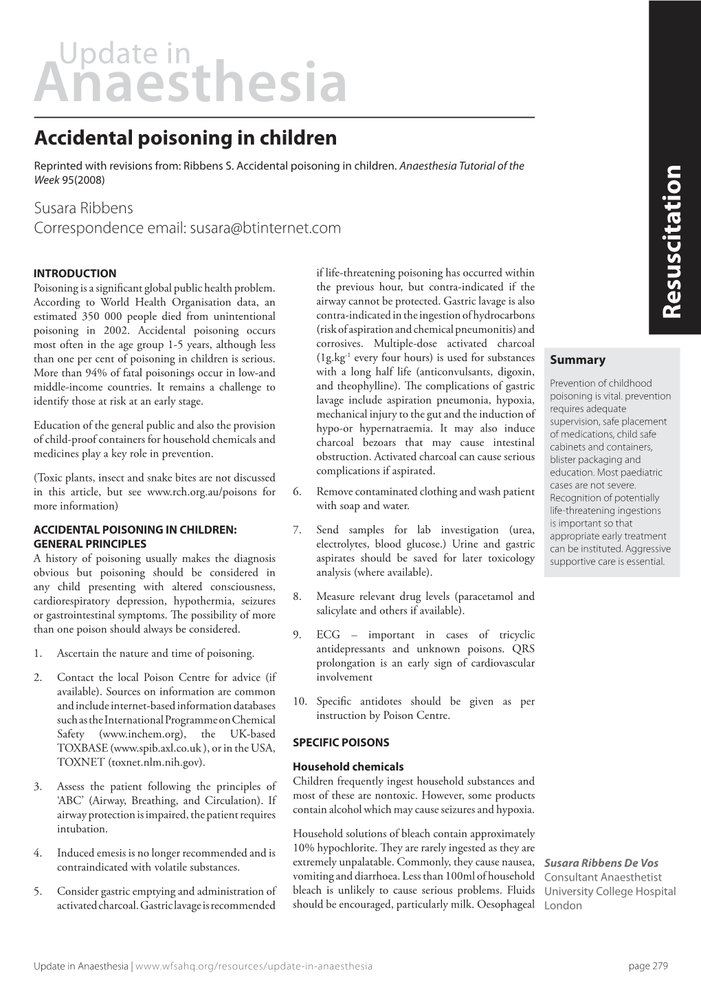 Accidental Poisoning in Children Reprinted with Revisions From: Ribbens S