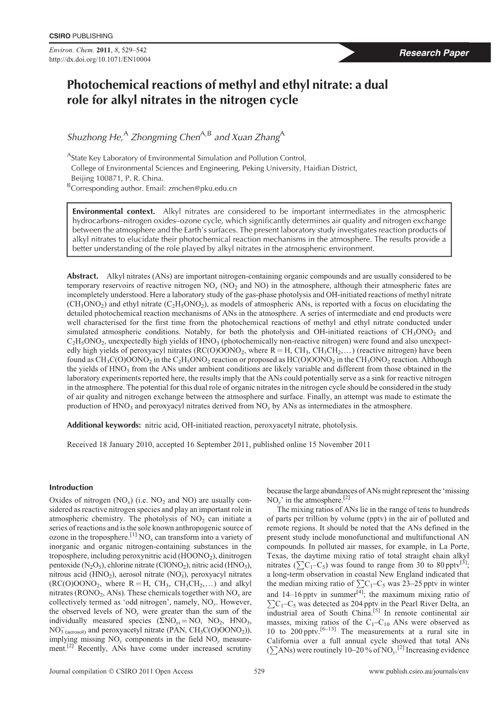 Photochemical Reactions of Methyl and Ethyl Nitrate: a Dual Role for Alkyl Nitrates in the Nitrogen Cycle